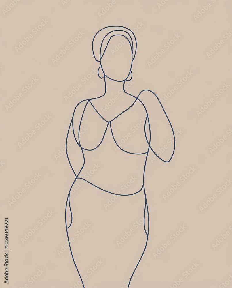 A single-line illustration depicts a poised female in minimalist style. A single-line illustration depicts a poised female in minimalist style.