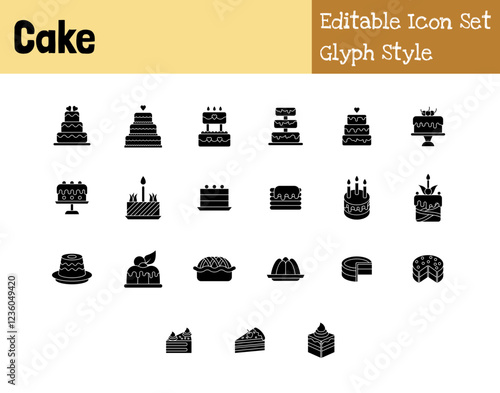 Cake Collection Icon Set Glyph Style