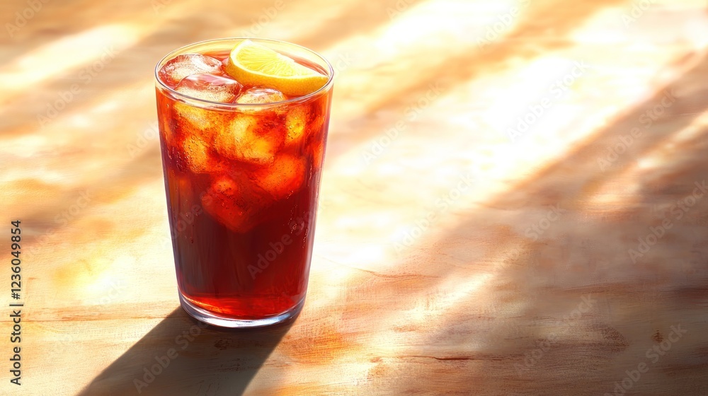 Iced tea, lemon, sunlight, wood, drink, refreshment, summer Iced tea, lemon, sunlight, wood, drink, refreshment, summer