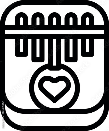 Kalimba thumb piano musical instrument with heart shape representing love for music, isolated on white background