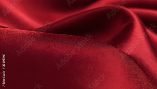 Close-Up 4K Red Denim Fabric with Satin Texture and Soft Waves in Professional Lighting
