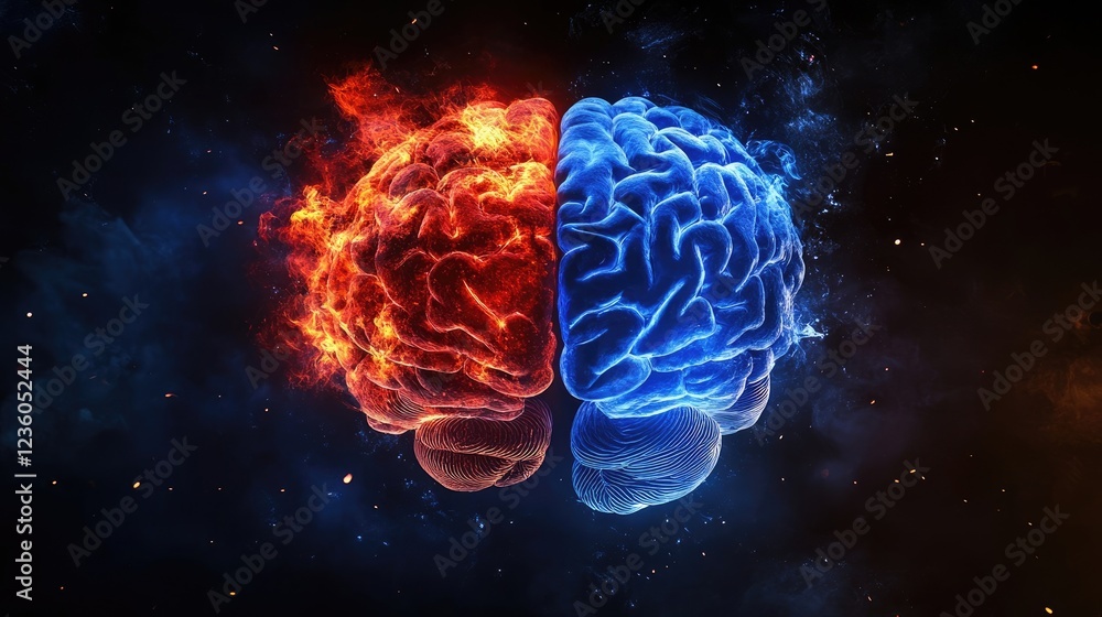 A striking visual representation of contrasting brain activity. A striking visual representation of contrasting brain activity.
