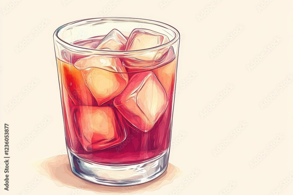 Refreshing cocktail with vibrant colors and ice cubes garnished for a summer evening gathering by the seaside Refreshing cocktail with vibrant colors and ice cubes garnished for a summer evening gathering by the seaside