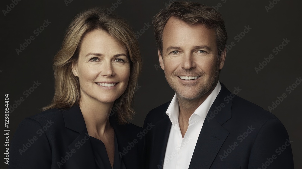 Smiling couple portrait, studio backdrop, corporate headshot, website use Smiling couple portrait, studio backdrop, corporate headshot, website use