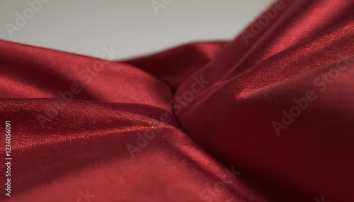 Close-Up 4K Red Denim Fabric with Satin Texture and Soft Waves in Professional Lighting
