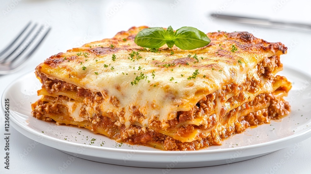 Classic Lasagna with Melted Cheese and Basil Garnish Classic Lasagna with Melted Cheese and Basil Garnish