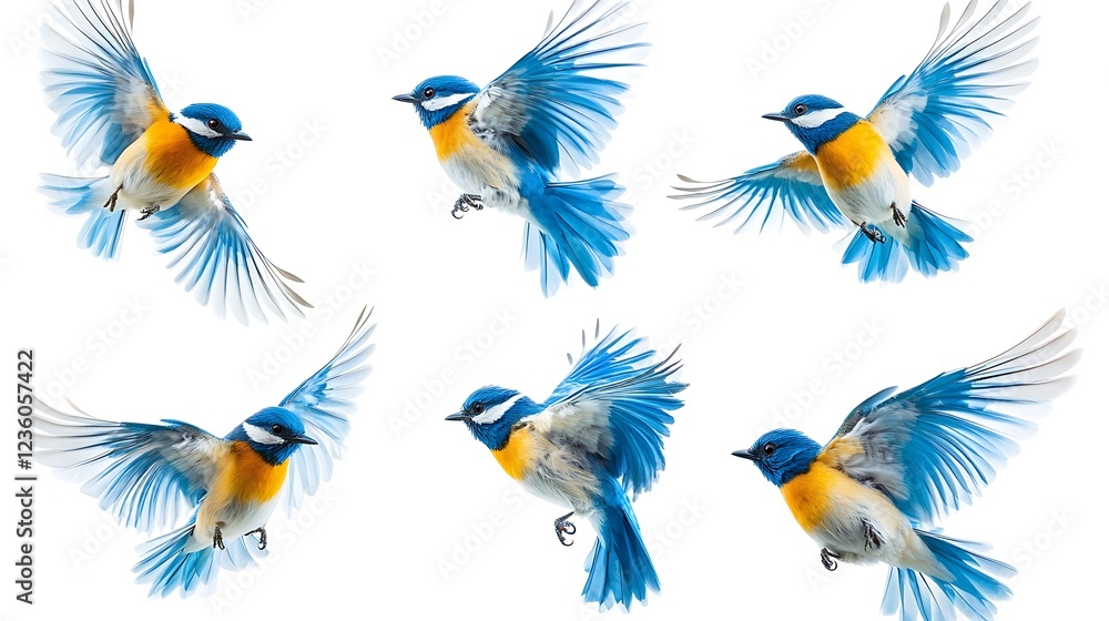Obraz premium Colorful blue birds in flight nature photography open background
