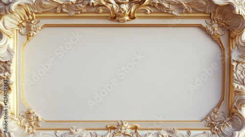 Ornate gold frame, blank space, interior, sunlight, design mockup photo