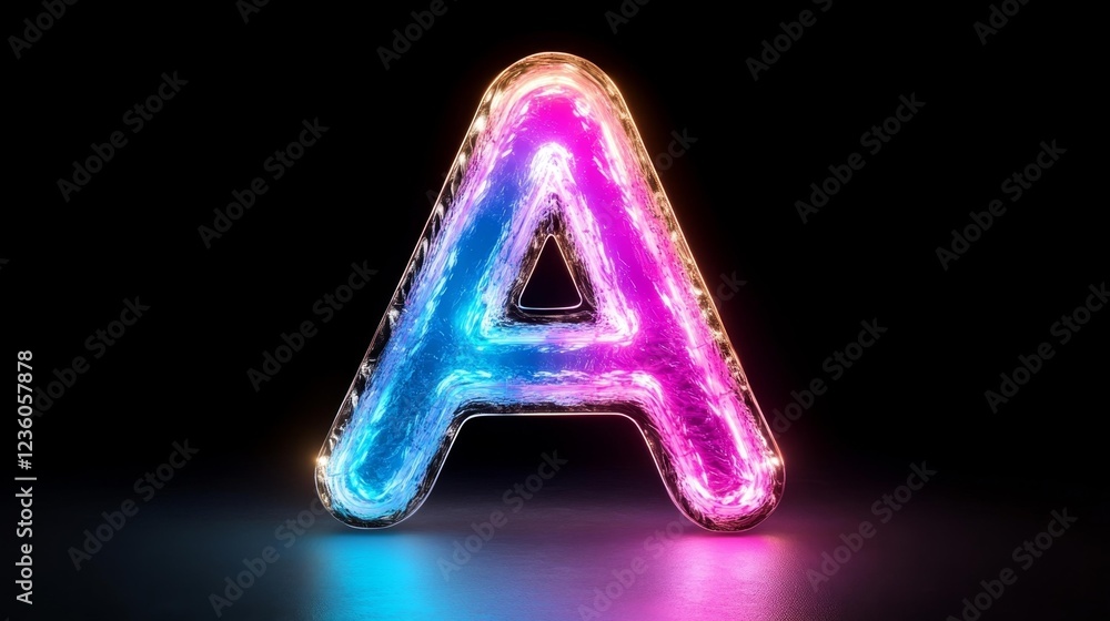 3D glowing neon letter A with metallic layers in vibrant shades. Generative AI 3D glowing neon letter A with metallic layers in vibrant shades. Generative AI