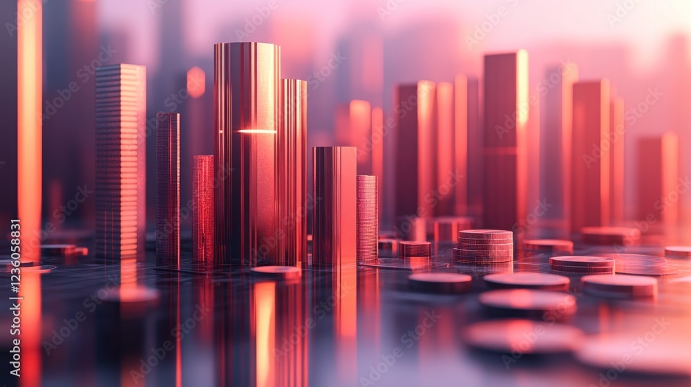 Red city skyline sunset financial growth Red city skyline sunset financial growth