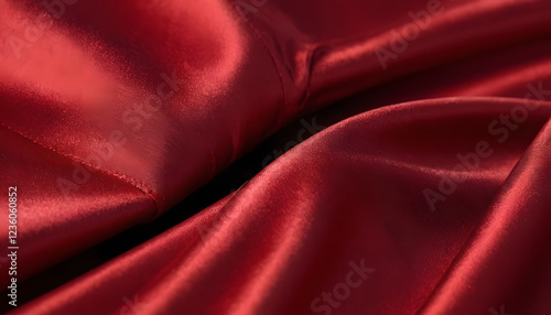 Close-Up 4K Red Denim Fabric with Satin Texture and Soft Waves in Professional Lighting
