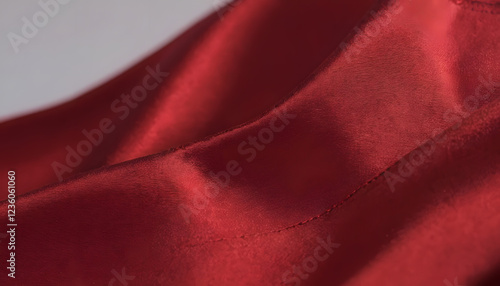 Close-Up 4K Red Denim Fabric with Satin Texture and Soft Waves in Professional Lighting
