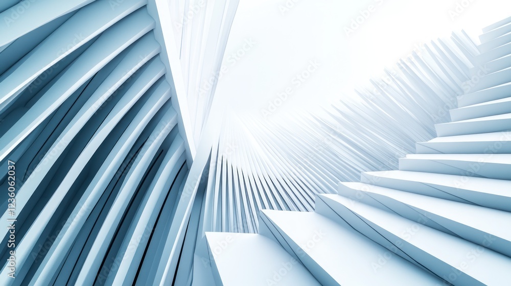 Obraz premium Abstract swirling stairs ascend in futuristic light-filled space; website background