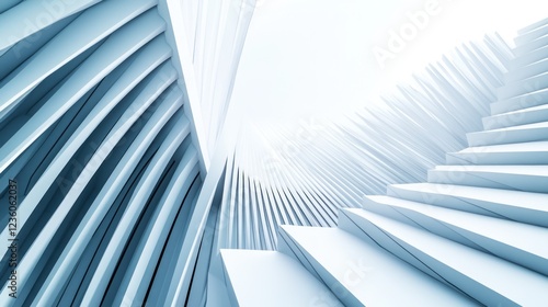 Abstract swirling stairs ascend in futuristic light-filled space; website background