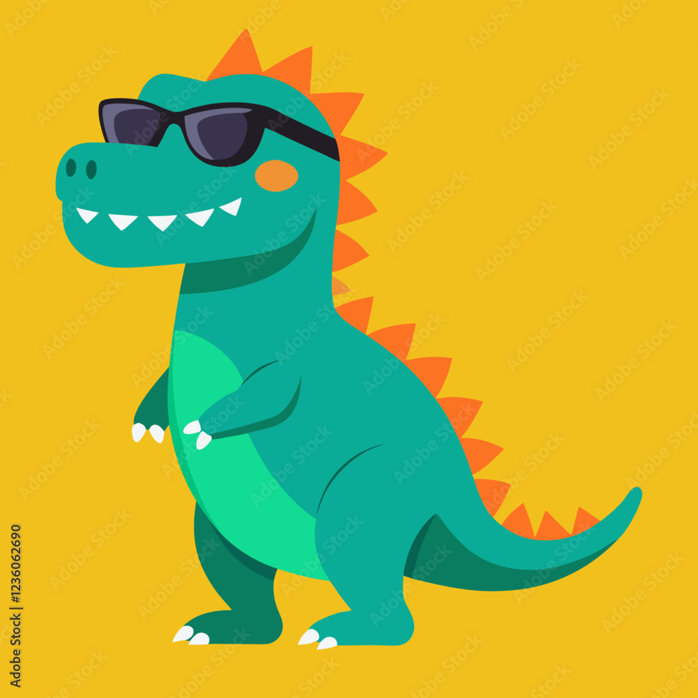 Fototapeta premium Funny dinosaur wearing sunglasses vector design