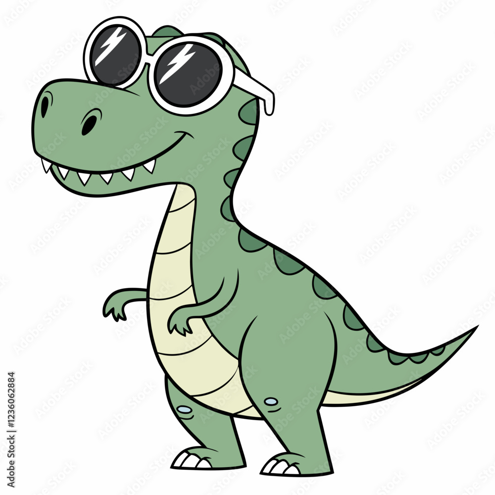 Fototapeta premium Funny dinosaur wearing sunglasses vector design
