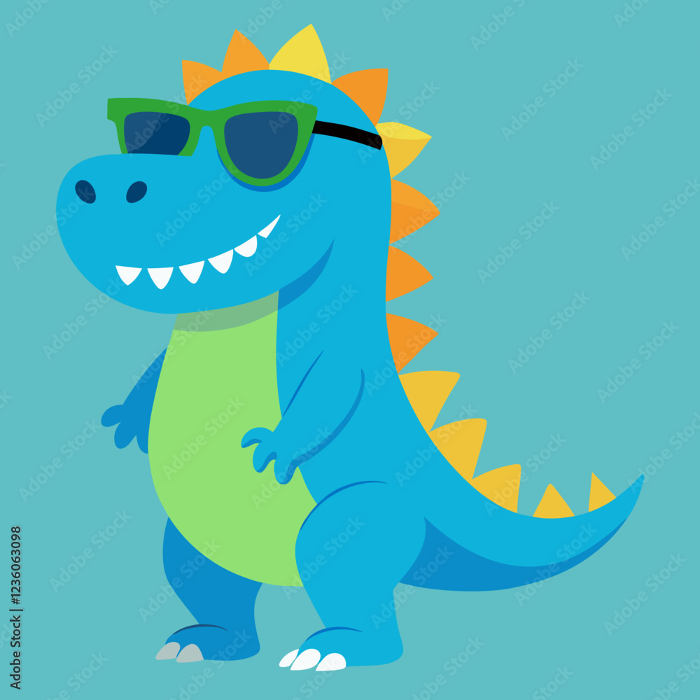 Fototapeta premium Funny dinosaur wearing sunglasses vector design