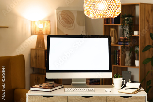 Blank computer monitor on d...