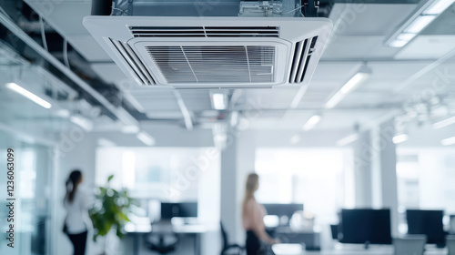 Modern office interior with air conditioning unit providing comfort and efficiency.
