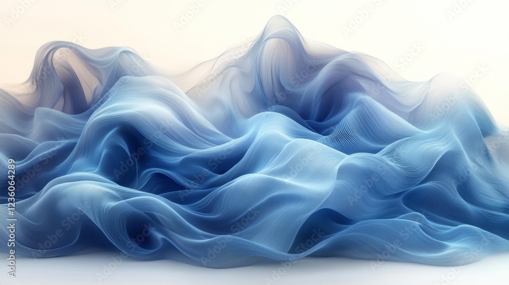 Obraz premium abstract blue flowing waves of translucent fabric. Generative AI
