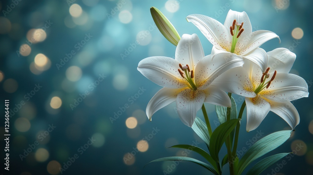 White lilies bokeh background sympathy card White lilies bokeh background sympathy card