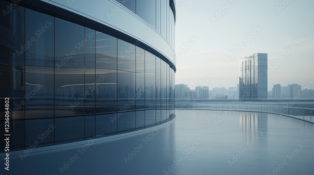 Fototapeta premium Modern city skyscraper rooftop terrace dawn view