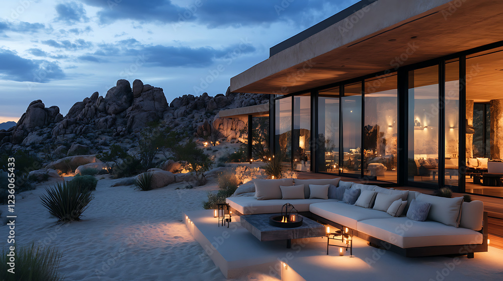 Fototapeta premium Chic Desert Home with Open-Air Seating