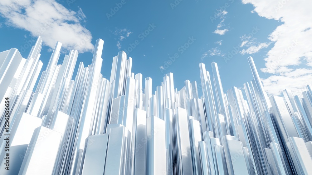 White futuristic city skyline under blue sky; digital rendering, architecture concept White futuristic city skyline under blue sky; digital rendering, architecture concept