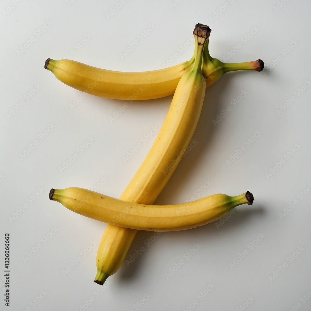 A bright yellow banana slightly curved, placed elegantly on a white background. A bright yellow banana slightly curved, placed elegantly on a white background.