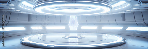 Futuristic Sci-fi Spaceship Interior with Hologram