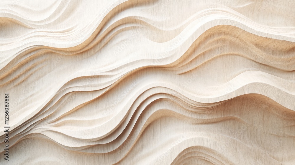 A close-up of wooden wave textures in soft beige hues, creating a sophisticated and modern atmosphere. A close-up of wooden wave textures in soft beige hues, creating a sophisticated and modern atmosphere.