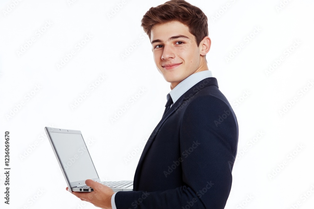A businessman holding a laptop, ideal for office or corporate use A businessman holding a laptop, ideal for office or corporate use