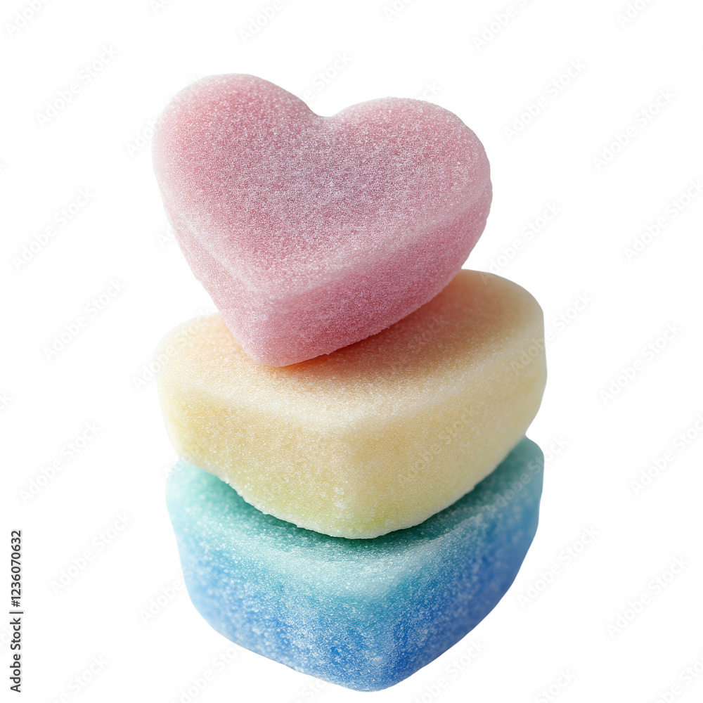 Fototapeta premium Colorful heart-shaped soaps stacked together in a charming arrangement.