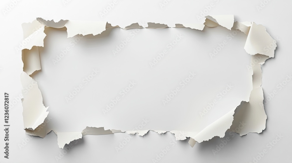Torn Paper Hole Frame: Torn hole in the sheet of paper, paper frame isolated on transparent background,