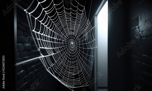 Wallpaper Mural Intricate spider web in dark urban alley with subtle light Torontodigital.ca