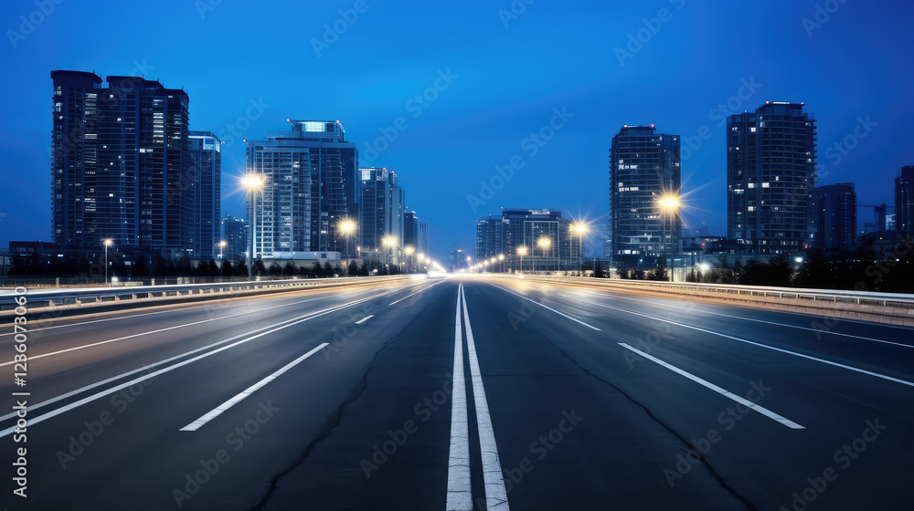 Fototapeta premium Empty City Highway Under Night Lights