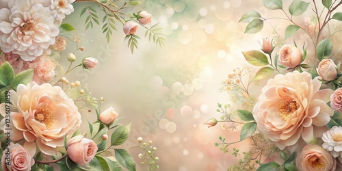 Soft peach hues and delicate petals adorn a serene floral background with intricate details, flowers, garden,  flowers