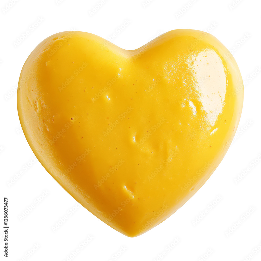A shiny, yellow heart-shaped object, smooth and glossy in appearance. A shiny, yellow heart-shaped object, smooth and glossy in appearance.