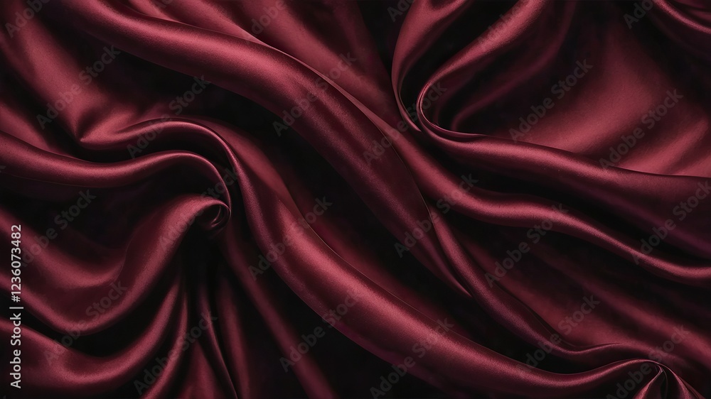 Fototapeta premium Black dark deep red burgundy cherry maroon crimson abstract background. Silk satin velvet fabric. Elegant luxury rich. Curtain drapery fold line wave flow. 