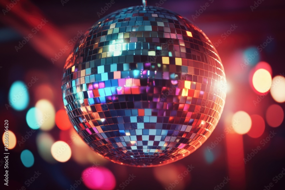 Obraz premium A shiny disco ball hangs from the ceiling, perfect for parties and events