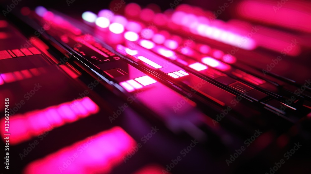 Pink futuristic control panel, glowing, close-up, dark background, tech design Pink futuristic control panel, glowing, close-up, dark background, tech design