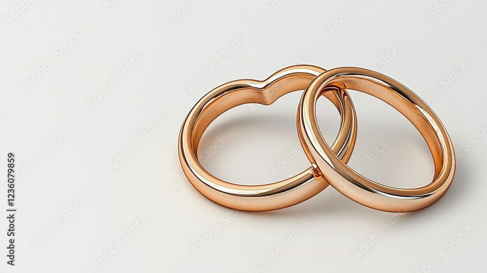 Intertwined Gold Wedding Rings Form Heart Shape on White Background Intertwined Gold Wedding Rings Form Heart Shape on White Background