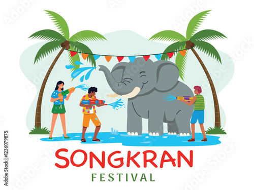Songkran Water Festival Celebration Illustration