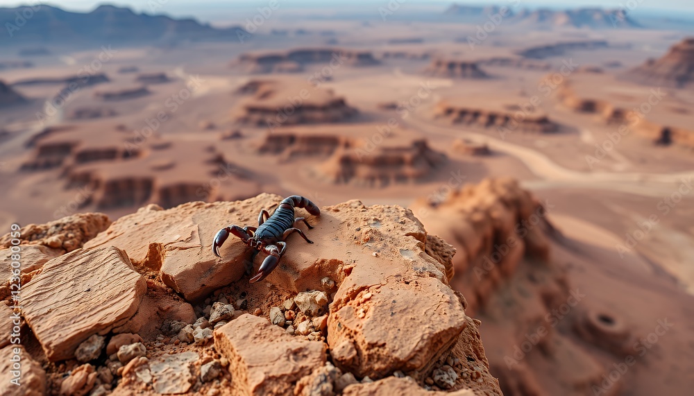 Desert Scorpion on Rocky Outcrop with Expansive Landscape Desert Scorpion on Rocky Outcrop with Expansive Landscape