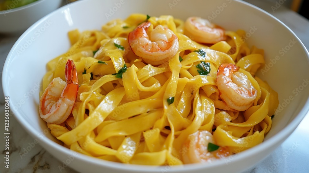 Delicious yellow noodles stir-frying with shrimp and scallions, creating a vibrant, aromatic dish. Delicious yellow noodles stir-frying with shrimp and scallions, creating a vibrant, aromatic dish.