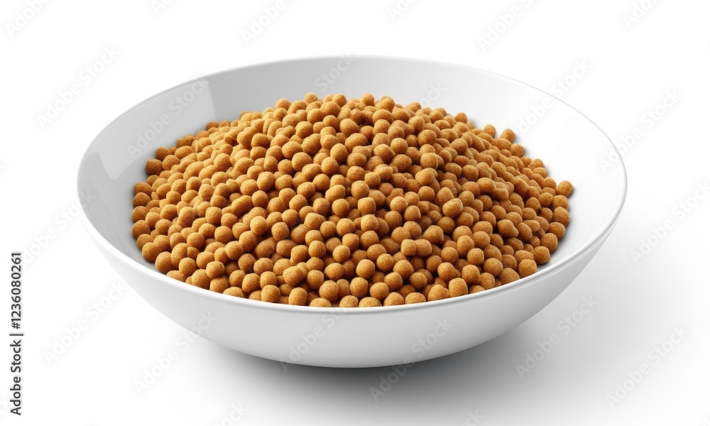 Delicious crunchy dog food in bowl on white background Delicious crunchy dog food in bowl on white background