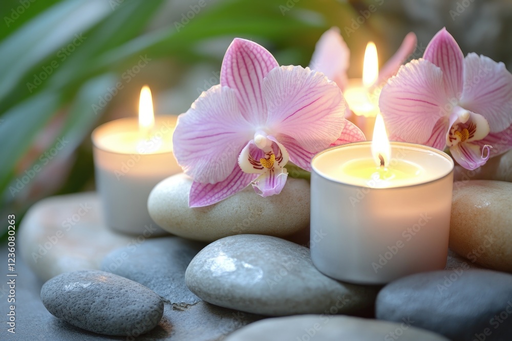 A group of candles sitting on top of a pile of rocks A group of candles sitting on top of a pile of rocks