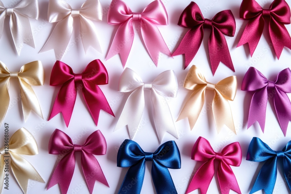 A collection of colorful bows arranged neatly on a white background A collection of colorful bows arranged neatly on a white background