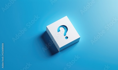 Minimalist blue background with floating question mark block photo