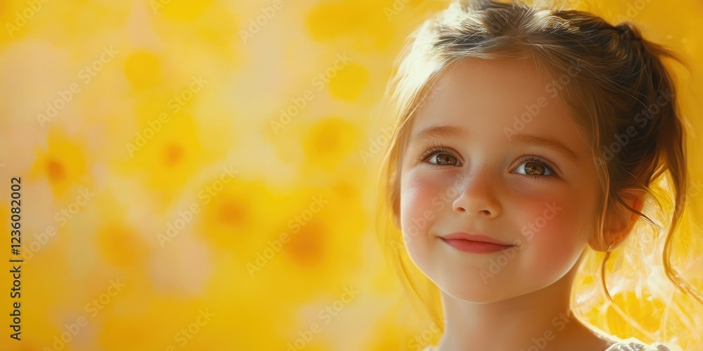 Fototapeta premium Delightful Little Girl in Blurred Yellow Field
